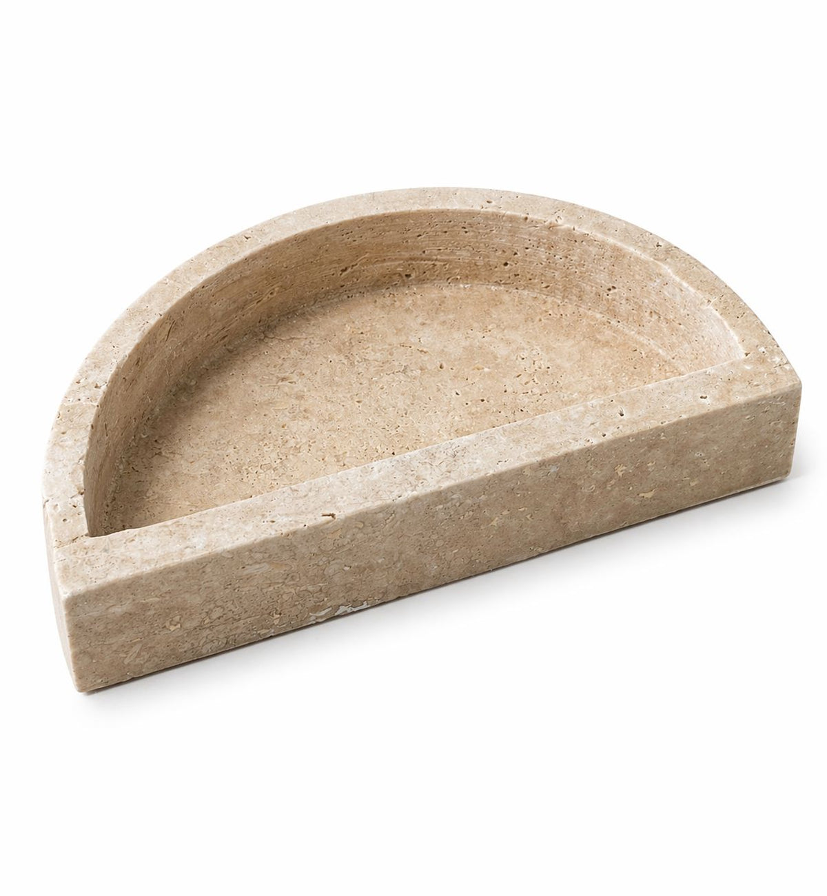Half-Moon Travertine Catchall Tray – handcrafted natural beige travertine, view 2