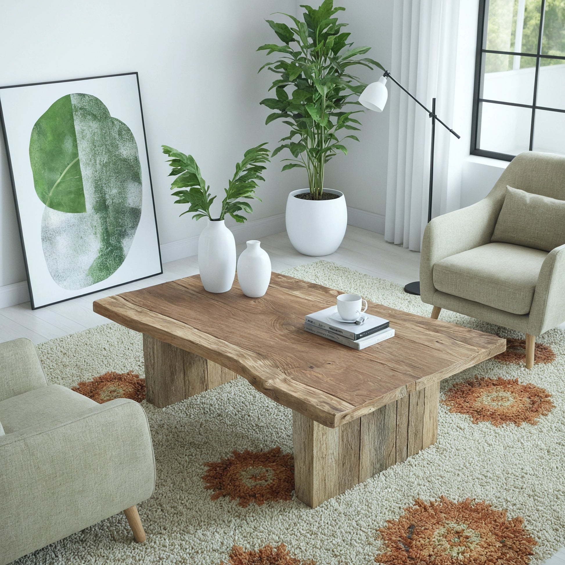 Rustic Coffee Table - Live edge solid brown top unique wooden