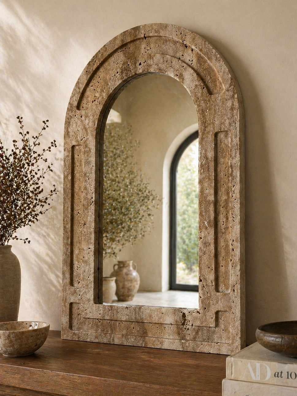 Arched Travertine Wall Mirror