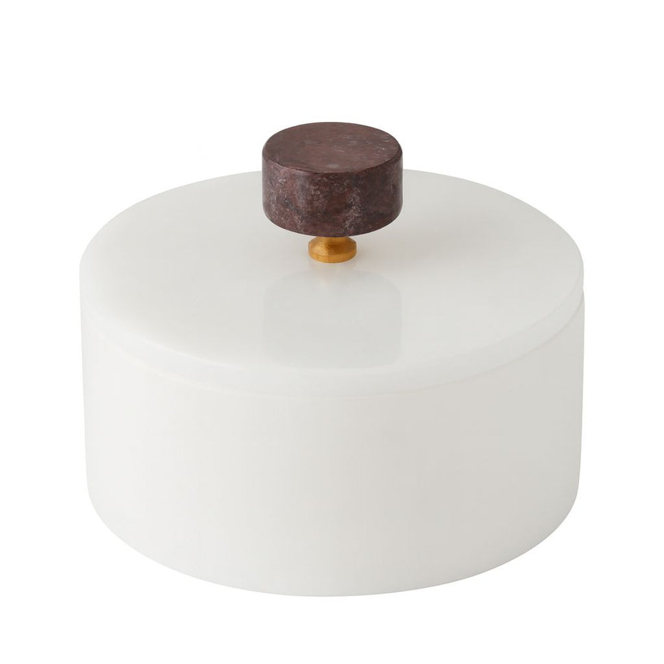 White Marble Jar with Wood Knob