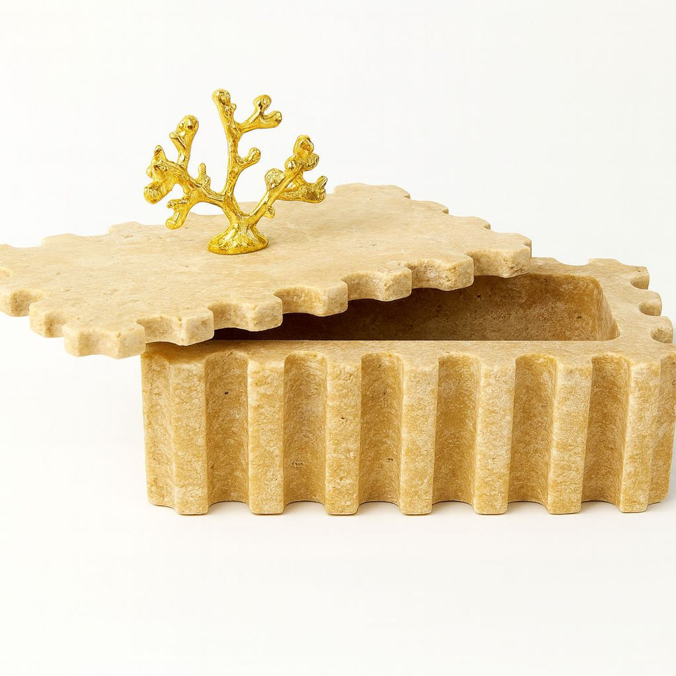 Fluted Travertine Box with Lid