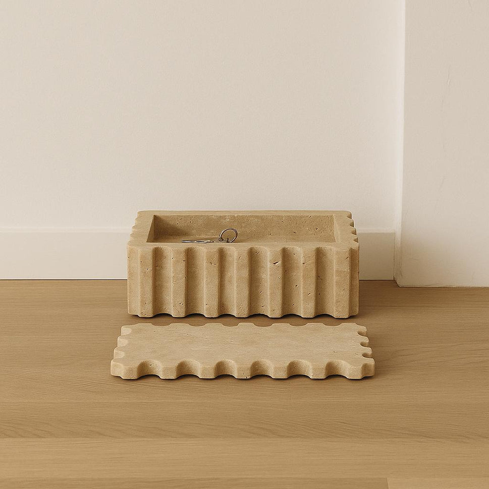 Fluted Travertine Box with Lid