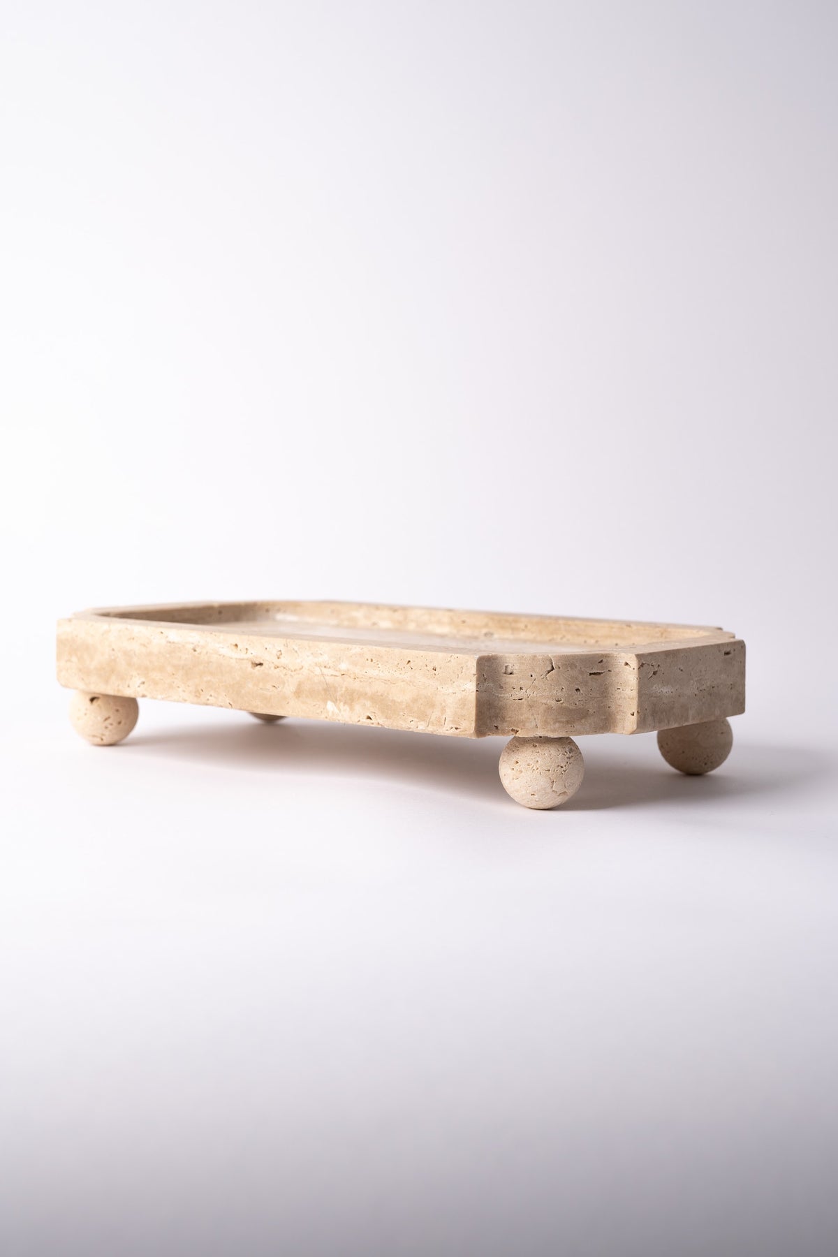 Footed Travertine Catchall Tray