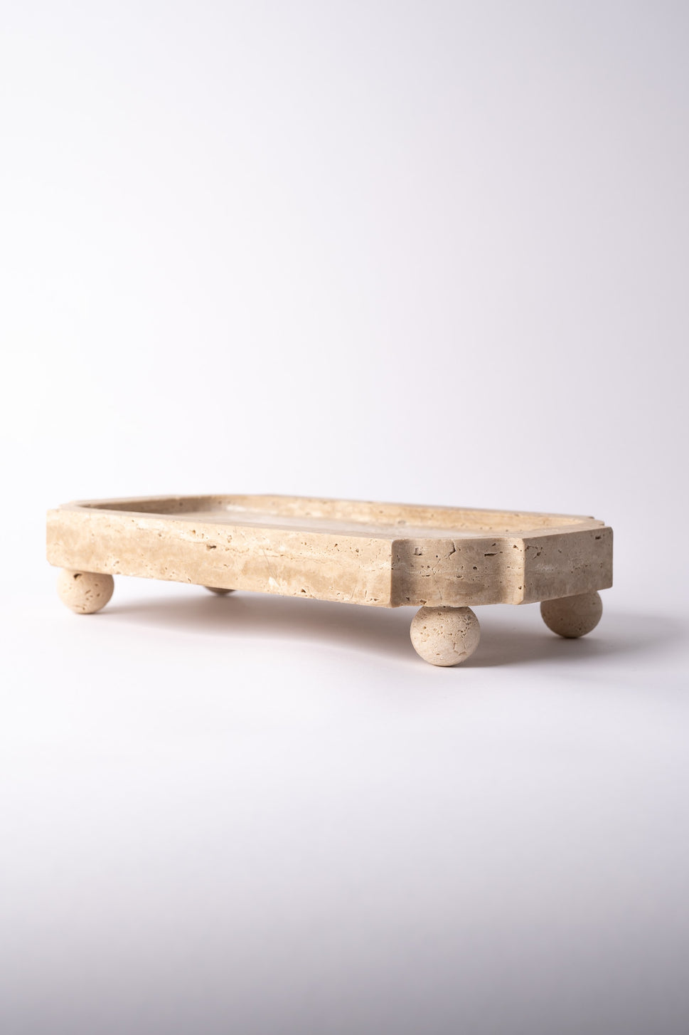 Footed Travertine Catchall Tray