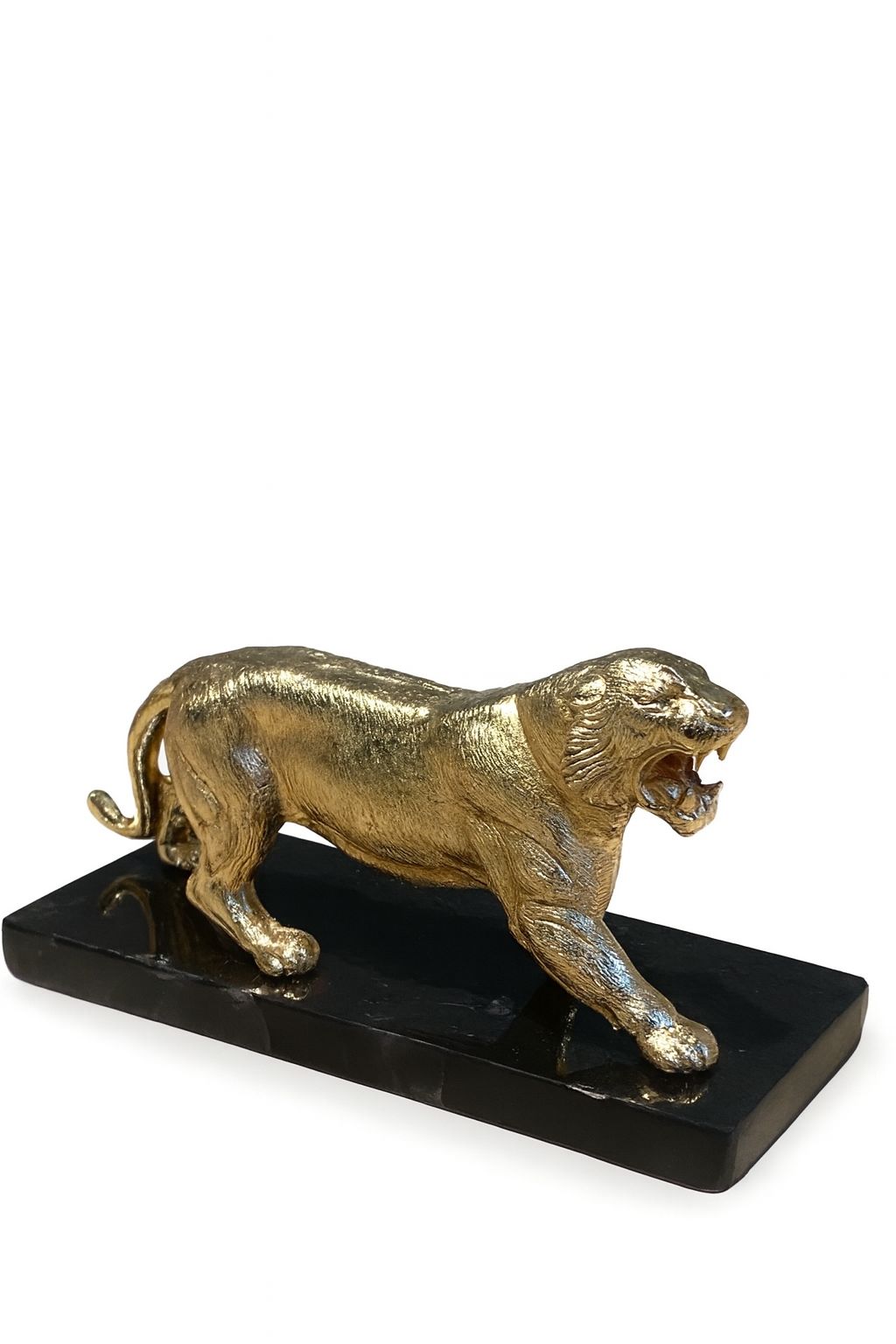 Brass Panther on Black Marble Base – handcrafted natural black marble