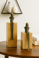 Switch Brass Thinker Figures on Travertine Blocks – handcrafted natural beige travertine, view 2 2 image