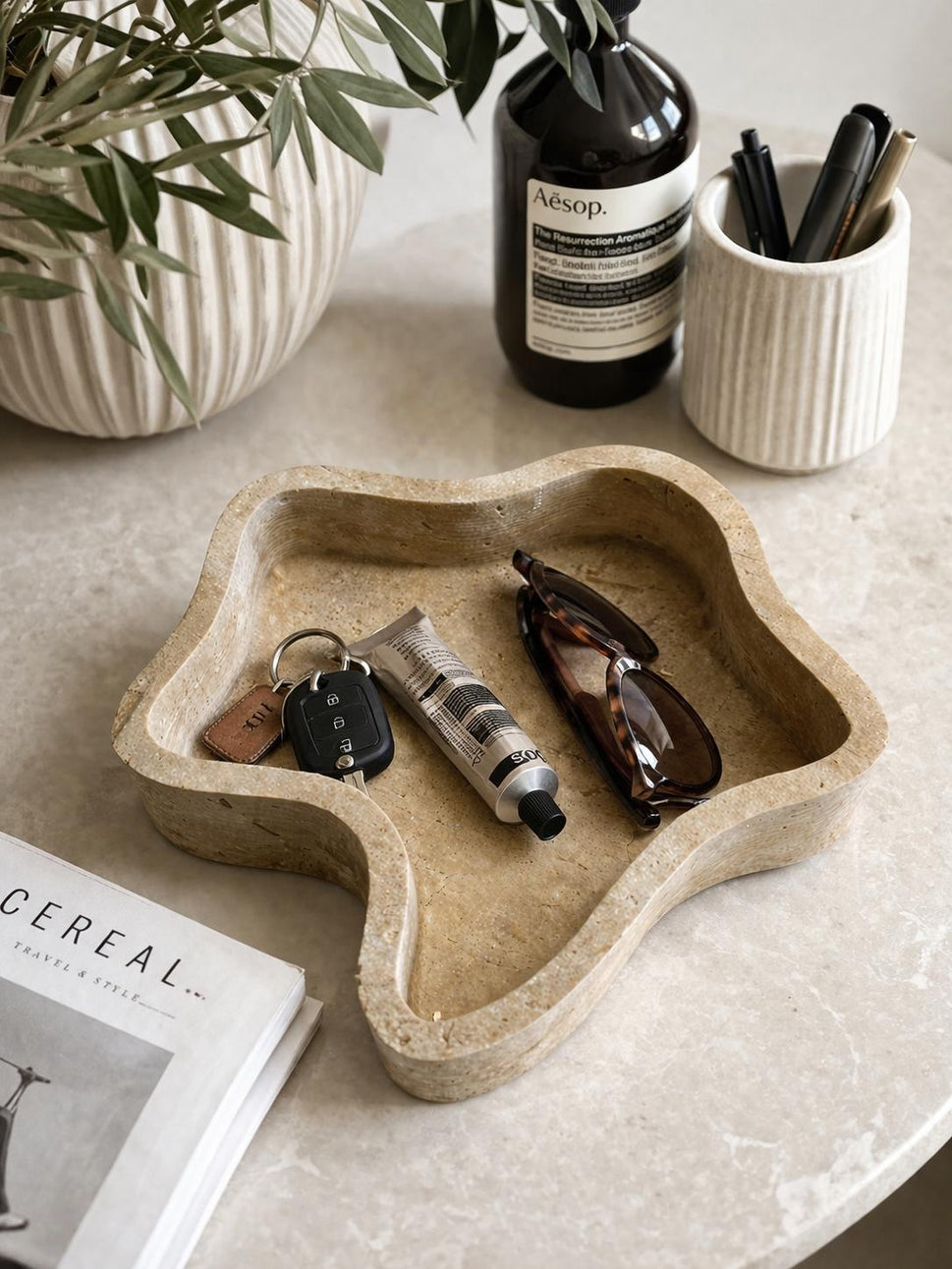 Organic Travertine Catchall Tray