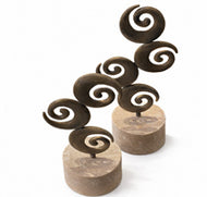 Brass Spiral Sculpture Pair on Travertine