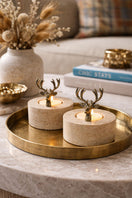 Switch Travertine Candle Holders with Brass Antlers – handcrafted natural beige travertine, view 2 2 image