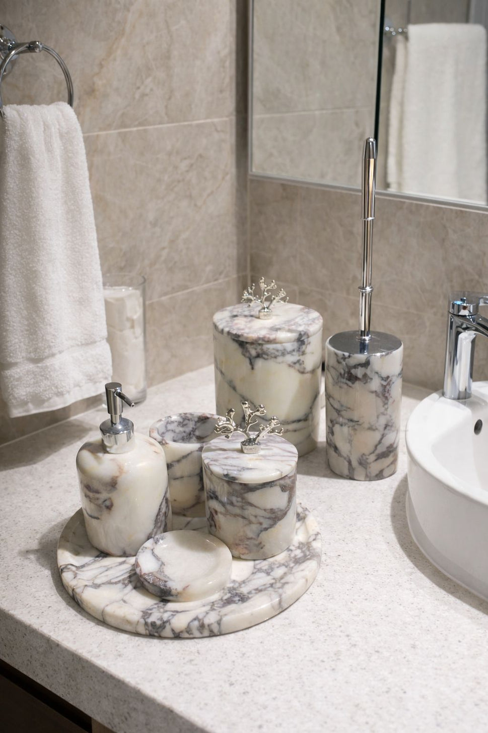 Calacatta Viola 7-Piece Bathroom Set with Toilet Brush