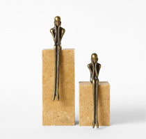 Brass Thinker Figures on Travertine Blocks