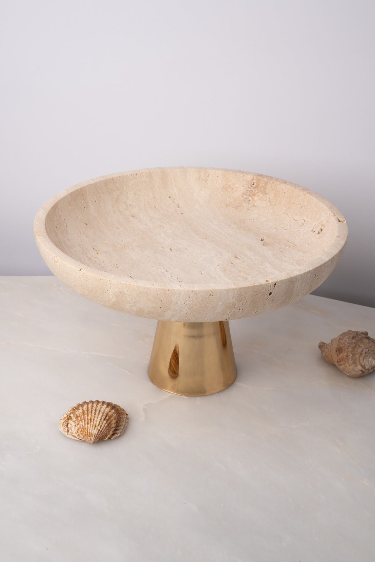 Travertine Pedestal Fruit Bowl – handcrafted natural beige travertine, view 12