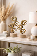Switch Brass Spiral Sculpture Pair on Travertine – handcrafted natural beige travertine, view 3 3 image