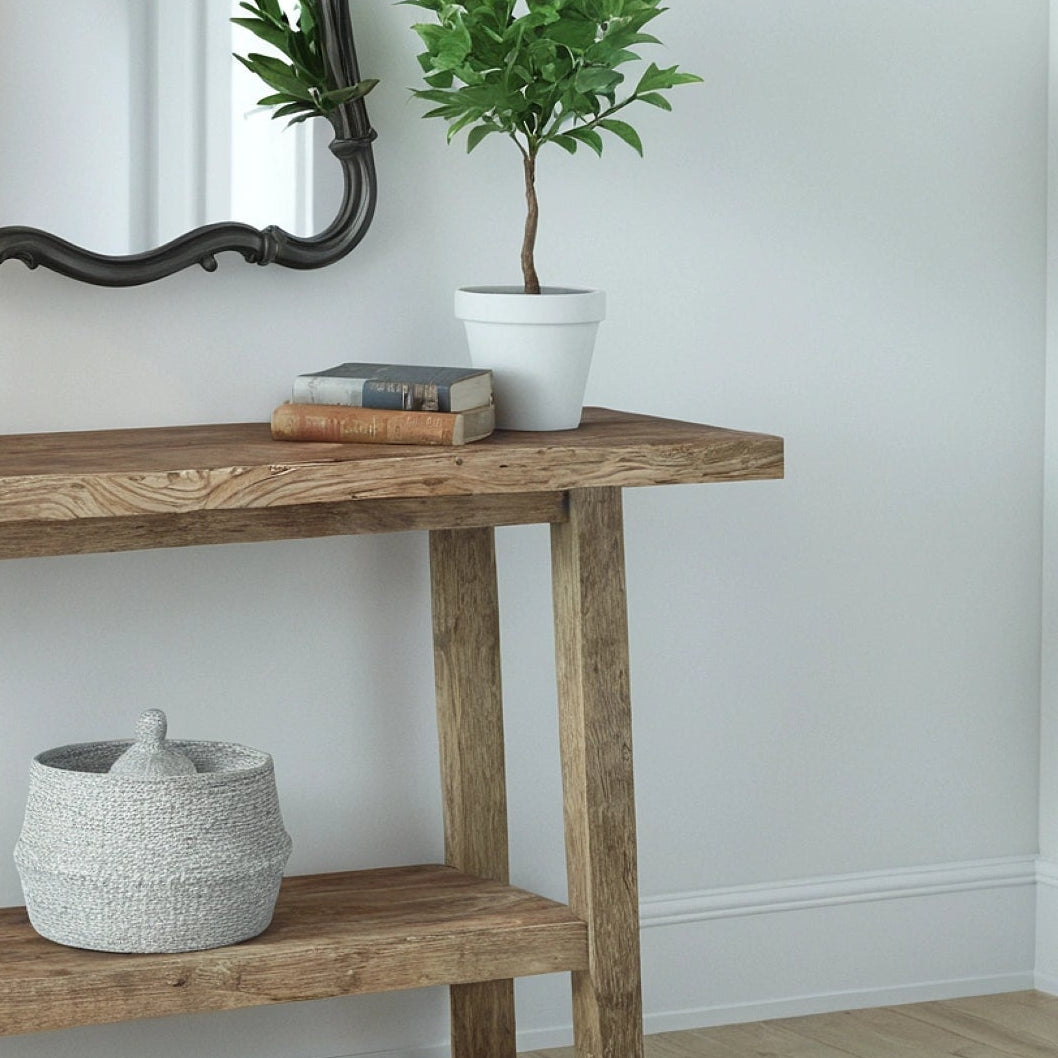 Rustic Entryway Wooden Console Table - Live Edge Wood Bench