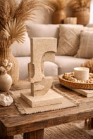 Switch Abstract Travertine Face Sculpture – handcrafted natural beige travertine, view 3 3 image
