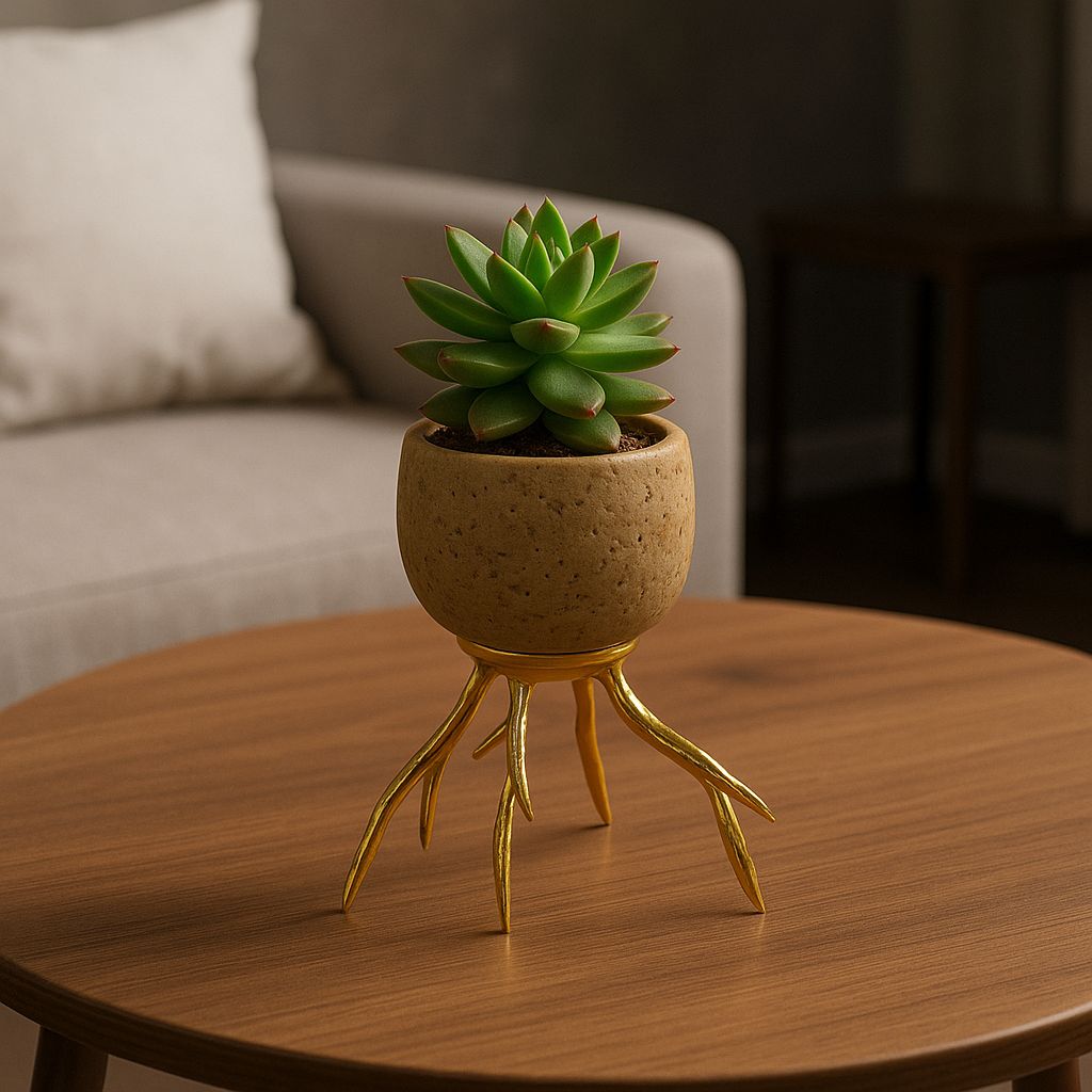 Travertine Planter on Brass Root Legs