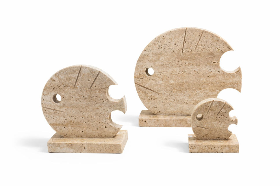 Travertine Fish Family Sculpture