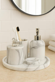 White Marble Bathroom Set with Round Tray