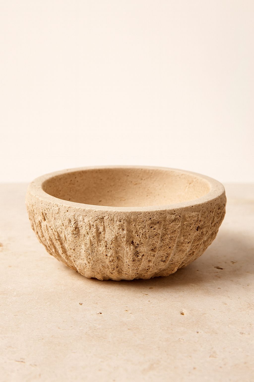 Chiselled Travertine Low Bowl – handcrafted natural stone, view 7