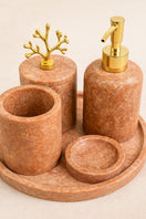 Switch Red Travertine Bathroom Set with Round Tray – handcrafted natural stone, view 2 2 image