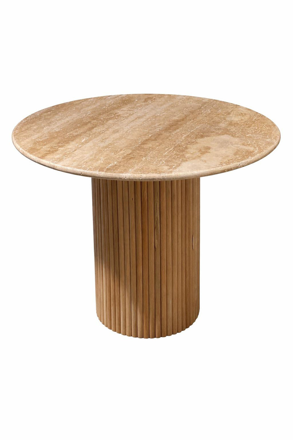 Round Travertine Table with Fluted Pedestal