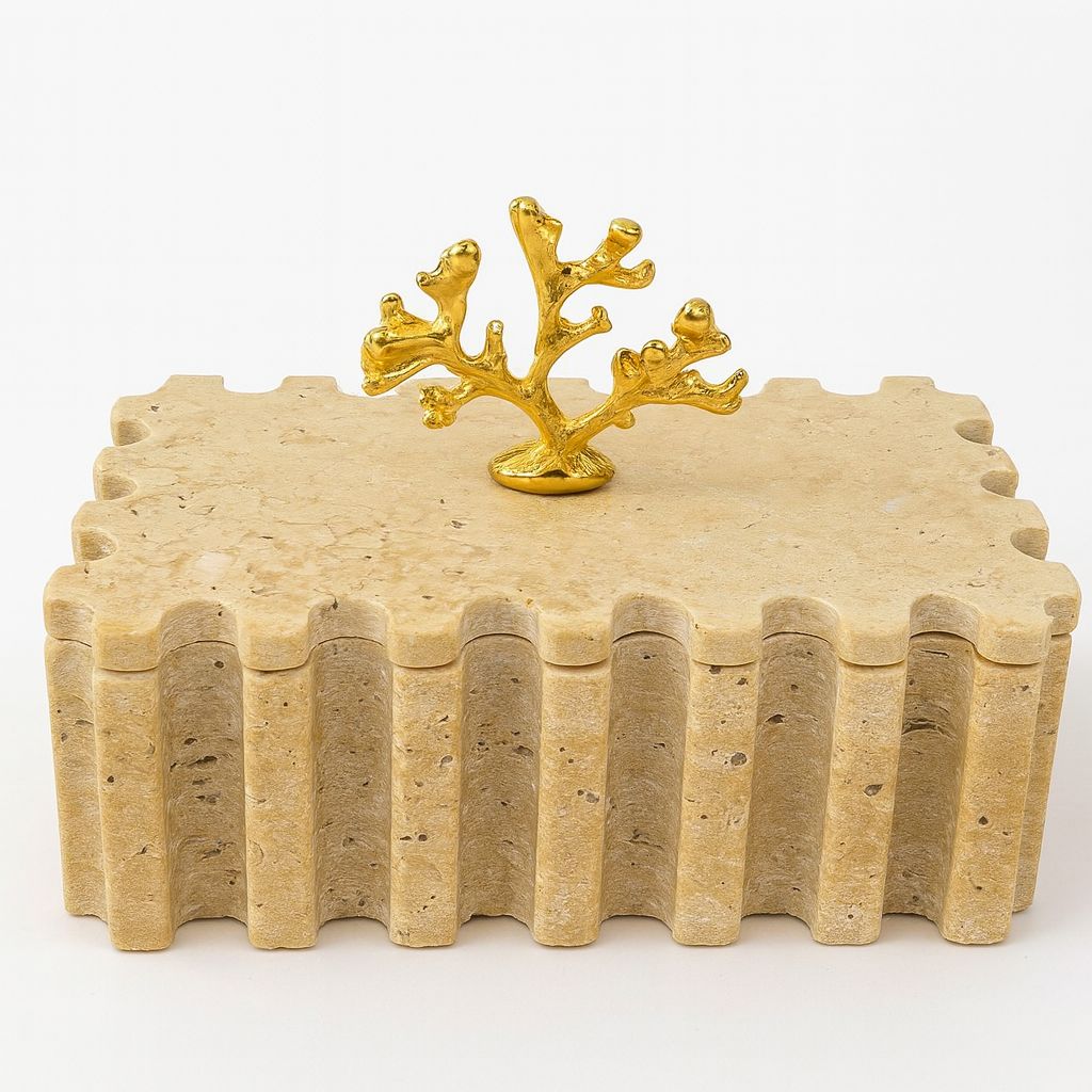 Fluted Travertine Box with Lid