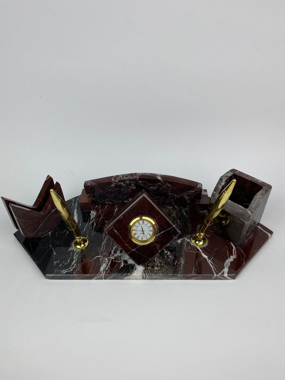 Rosso Levanto Marble Desk Set with Pen Holders