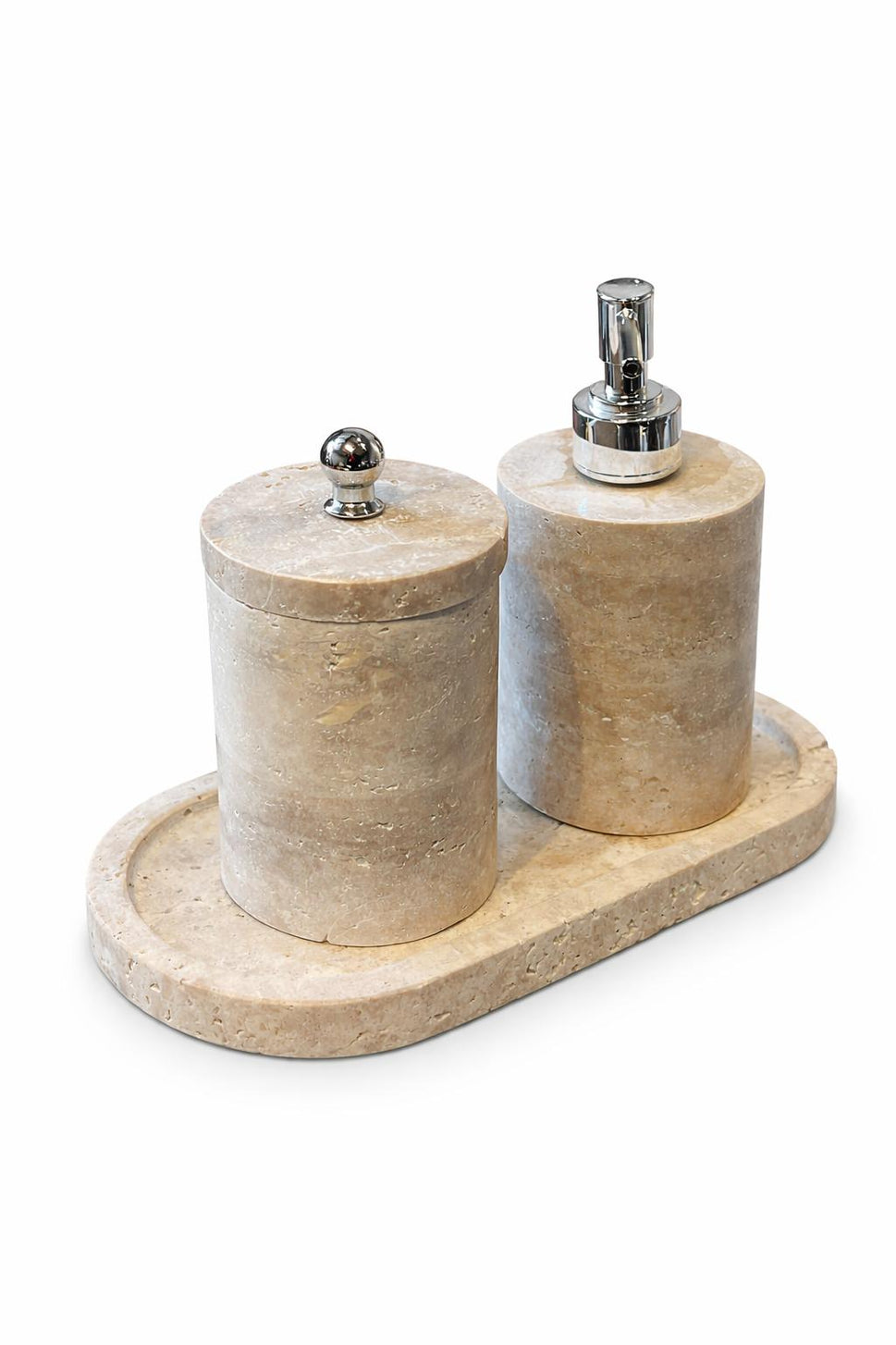 Travertine 3-Piece Bath Set with Oval Tray