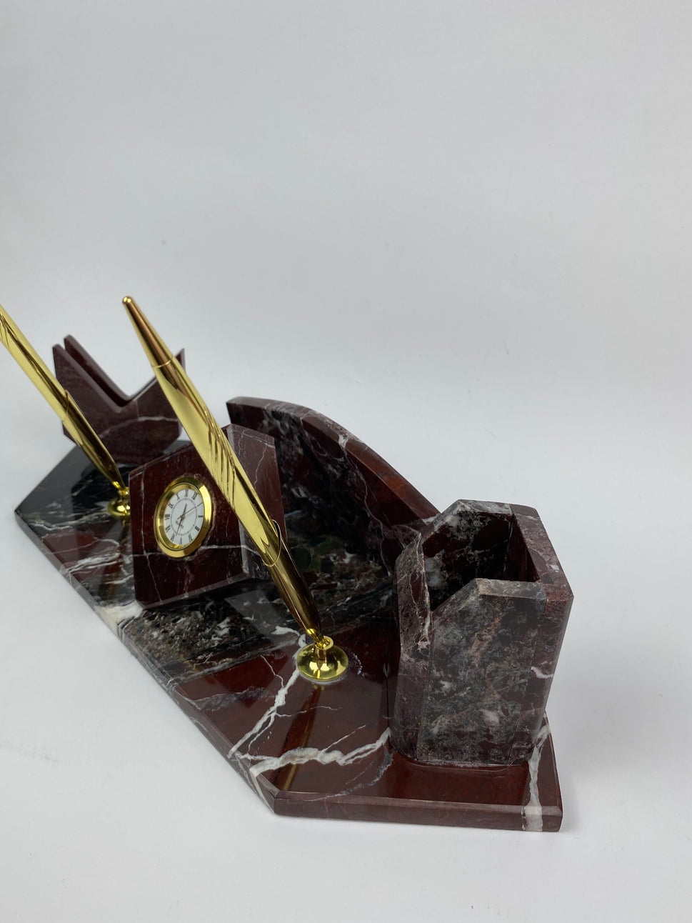 Rosso Levanto Marble Desk Set with Pen Holders
