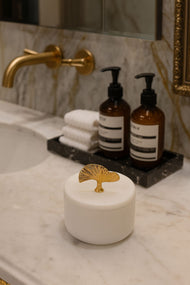 White Marble Jar with Gold Ginkgo Lid