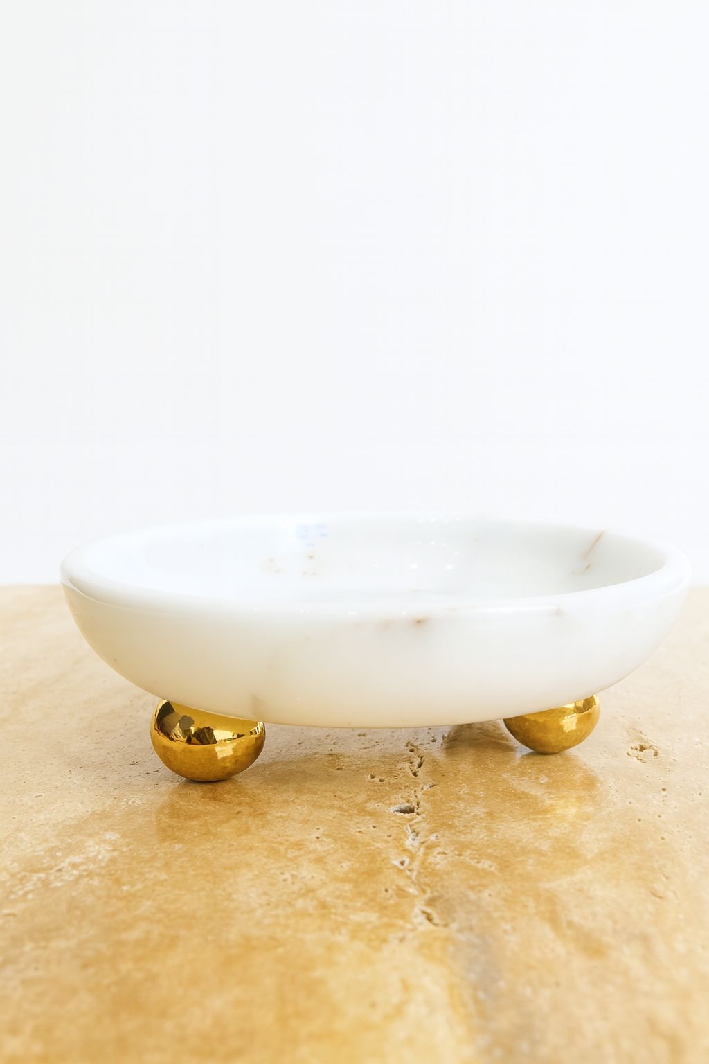 White Marble Jewelry Dish with Gold Feet