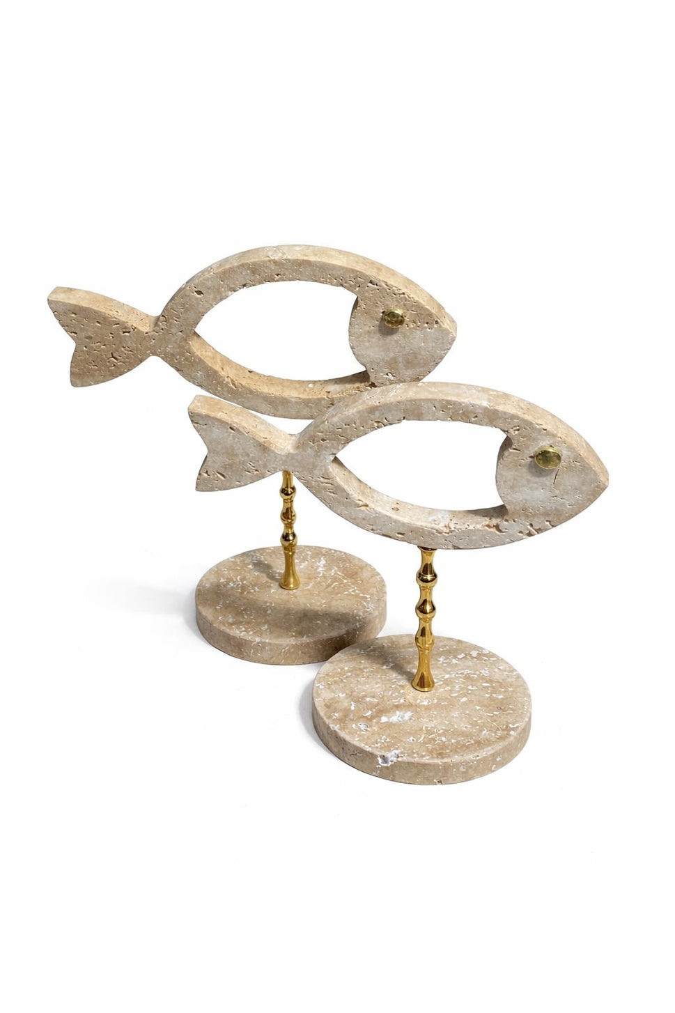 Travertine Fish Pair on Brass Stems