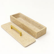Travertine Rectangular Box with Brass Handle