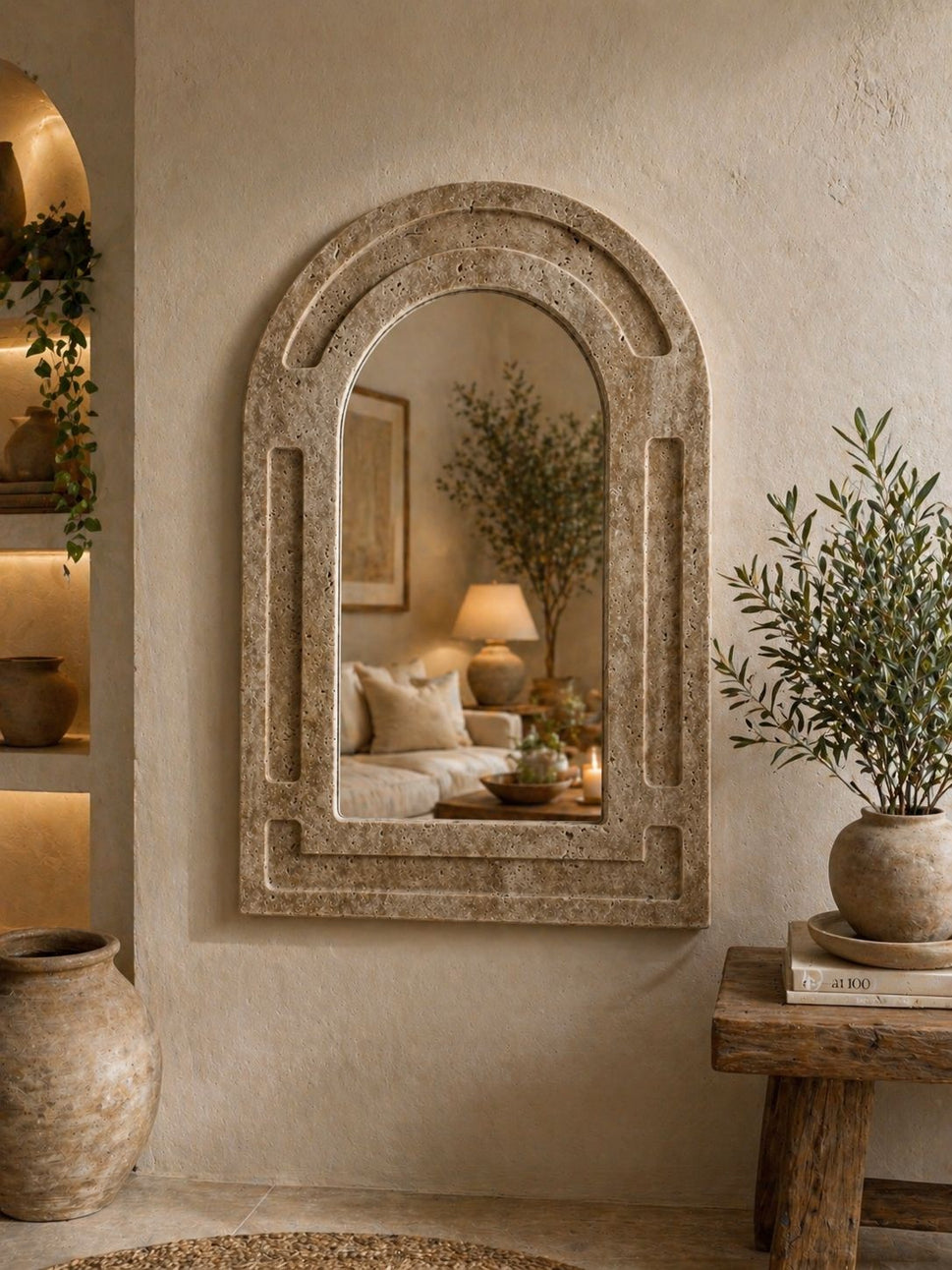 Arched Travertine Wall Mirror