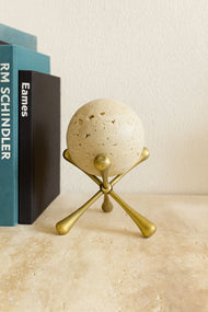 Travertine Sphere on Brass Stand