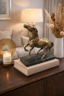 Switch Brass Horse Statue on Black Marble Base – handcrafted natural black marble, view 2 2 image