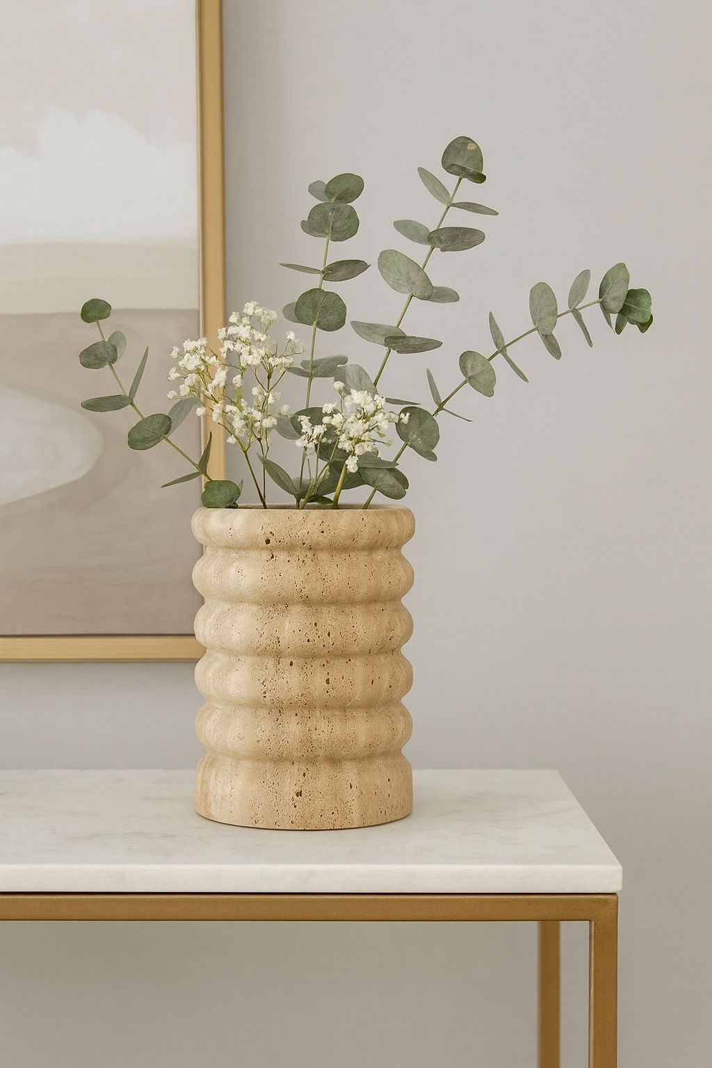 Stacked Ring Travertine Vase