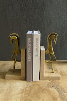 Switch Brass Horse Bookends on Travertine – handcrafted natural beige travertine, view 2 2 image