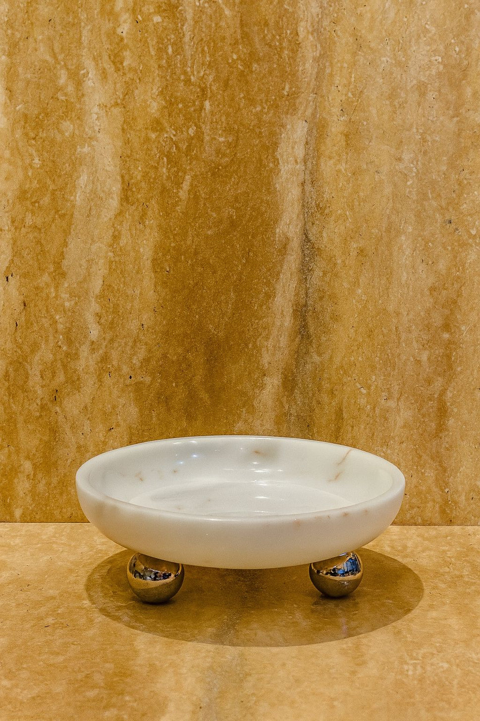White Marble Jewelry Dish with Gold Feet