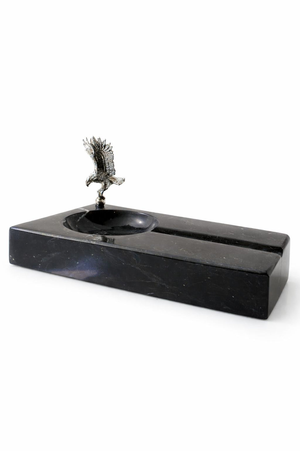 Black Marble Cigar Ashtray with Brass Figure