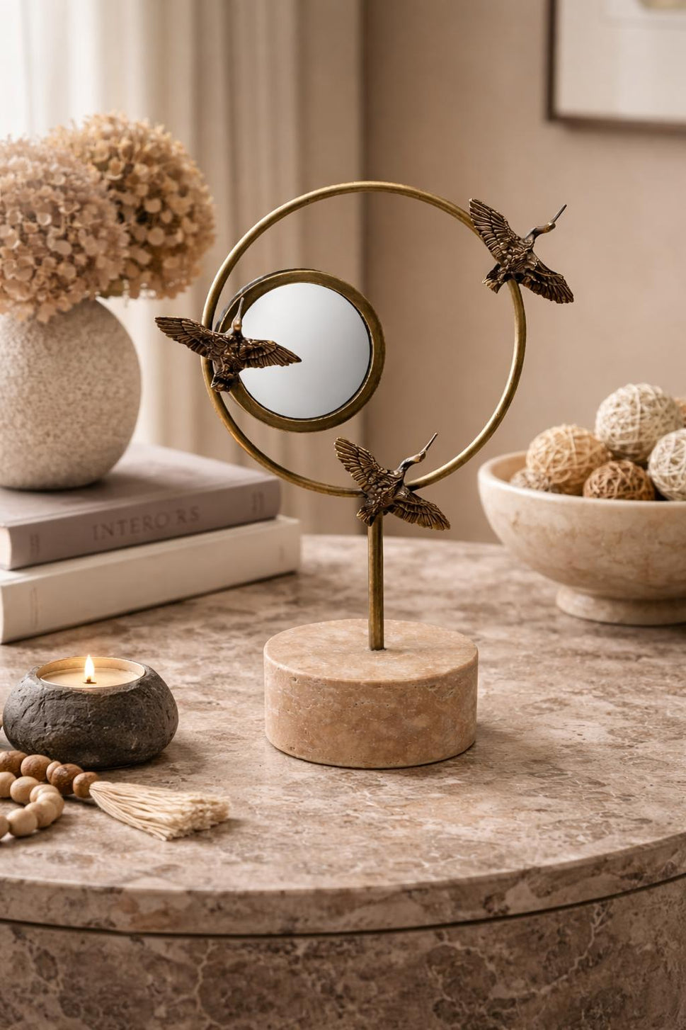 Brass Ring Sculpture with Birds