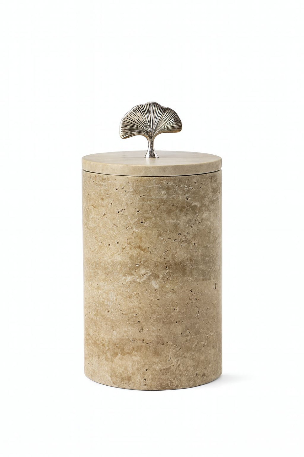 Travertine Canister with Brass Topper