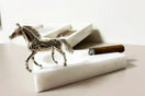Switch White Marble Cigar Ashtray with Silver Horse – handcrafted natural white marble, view 3 3 image