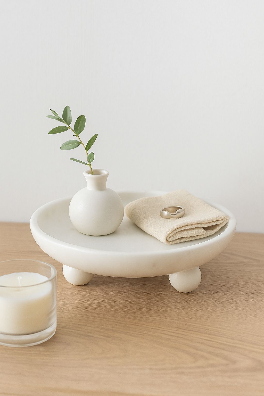 White Stone Three-Footed Bowl