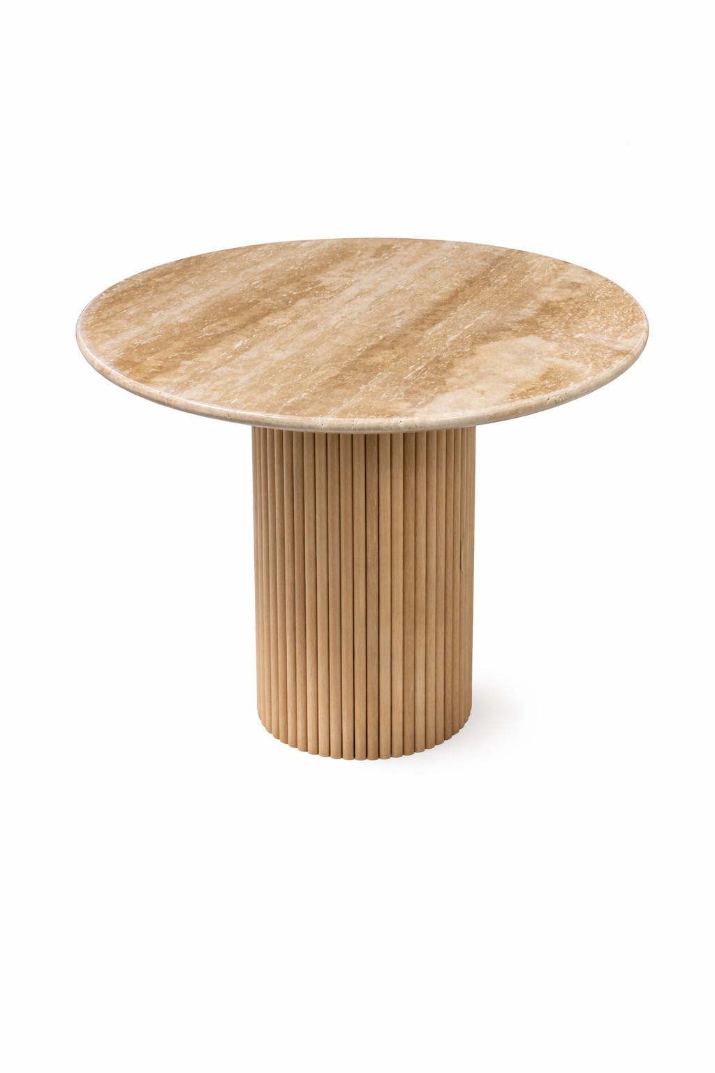Round Travertine Table with Fluted Pedestal – handcrafted natural stone, view 3