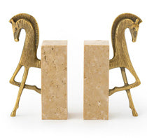 Brass Horse Bookends on Travertine