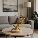 Switch Gold Leaping Deer Sculpture on Travertine – handcrafted natural beige travertine, view 3 3 image