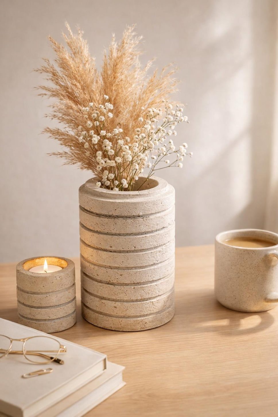 Stacked Ring Travertine Vase