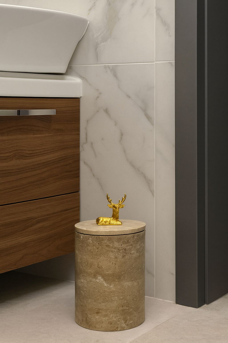 Travertine Canister with Brass Topper