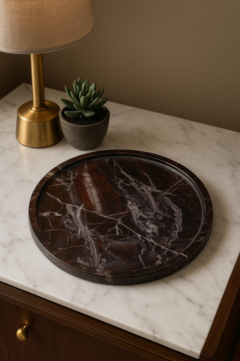 Rosso Levanto Round Tray – handcrafted natural stone, view 3